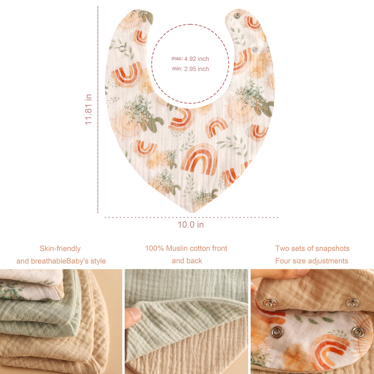 1 printed bib + 2 solid color baby bibs, 3 pack for girls