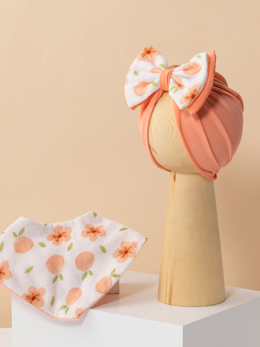 Muslin saliva towel + bow headband, the first choice for newborn gifts (pink peach)