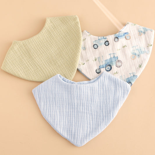 1 printed bib + 2 solid color baby bibs, 3 pack for boys