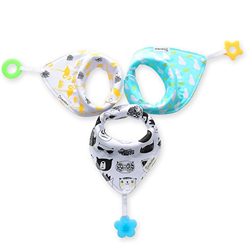 Baby Bandana Drool Bibs  and Teething Toys (3-Pack White)
