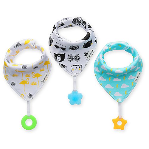 Baby Bandana Drool Bibs  and Teething Toys (3-Pack White)